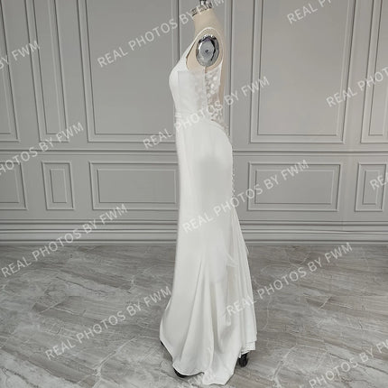 10558# Real Photos V-neck Backless Illusion Sleeves Mermaid Lace Wedding Dress for Women Bridal Gown With Sweep Train Custom
