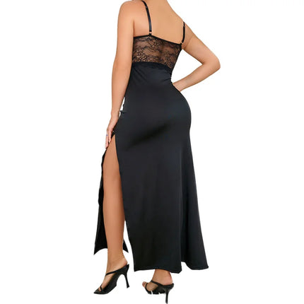 Summer Fashion Embroidery Hollow Fishbone Corset Suspender Slit Sexy Solid Color Ladies Backless Dress Evening Gown
