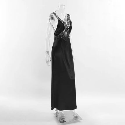 OUDINA Trendy Boutique Clothing Casual Sleeveless Hollow Lace   Women Lady Elegant Long Party Dresses