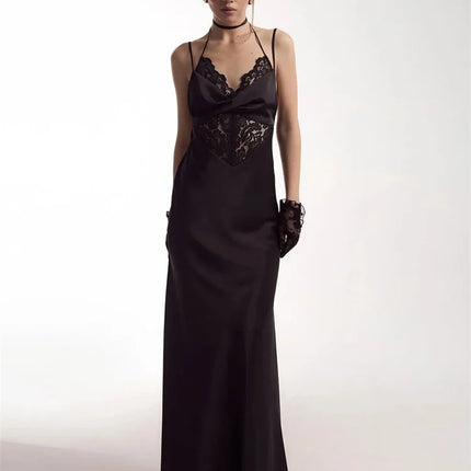 Tossy Sexy Lace Hollow Out Maxi Dress Female Backless Spaghetti Slim V-Neck Hollow Out Commute Dress Summer 2025 Halter Dresses