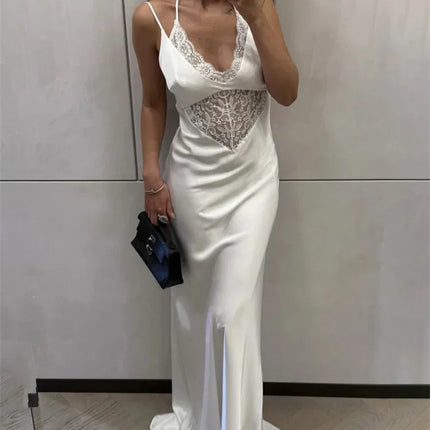 Tossy Sexy Lace Hollow Out Maxi Dress Female Backless Spaghetti Slim V-Neck Hollow Out Commute Dress Summer 2025 Halter Dresses