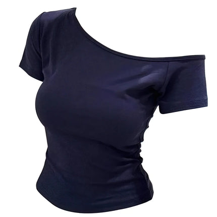 Summer Off shoulder Top Women Slim fit Body Summer  Short sleeve T shirt One shoulder Female Sexy Basic Tees Korean Chic