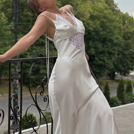 Tossy Sexy Lace Hollow Out Maxi Dress Female Backless Spaghetti Slim V-Neck Hollow Out Commute Dress Summer 2025 Halter Dresses