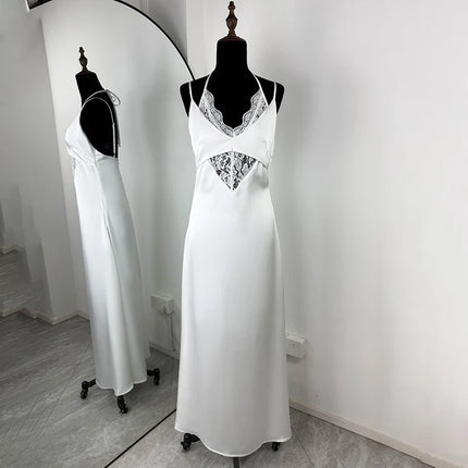 Sexy Backless Long Dress Women Elegant Lace Satin Sleeveless Beach Dresses For 2026 Summer Party Evening Dresses Vestidos